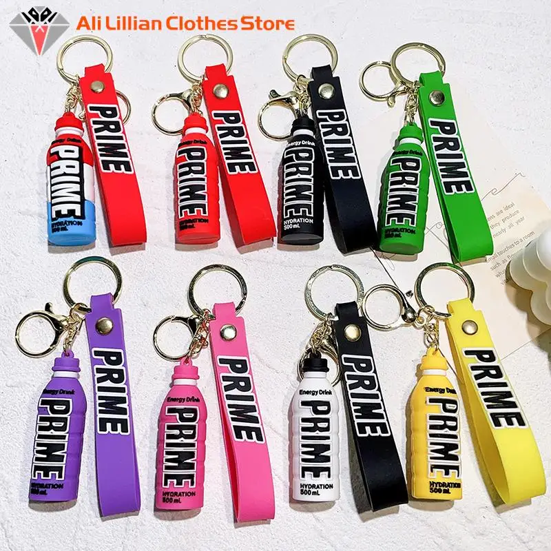 1PC Cute Prime Drink Rubber Keychain Fashion Bottle Key Chains For Car Key Bag Pendant Women Men Party Favors Keyring Gifts