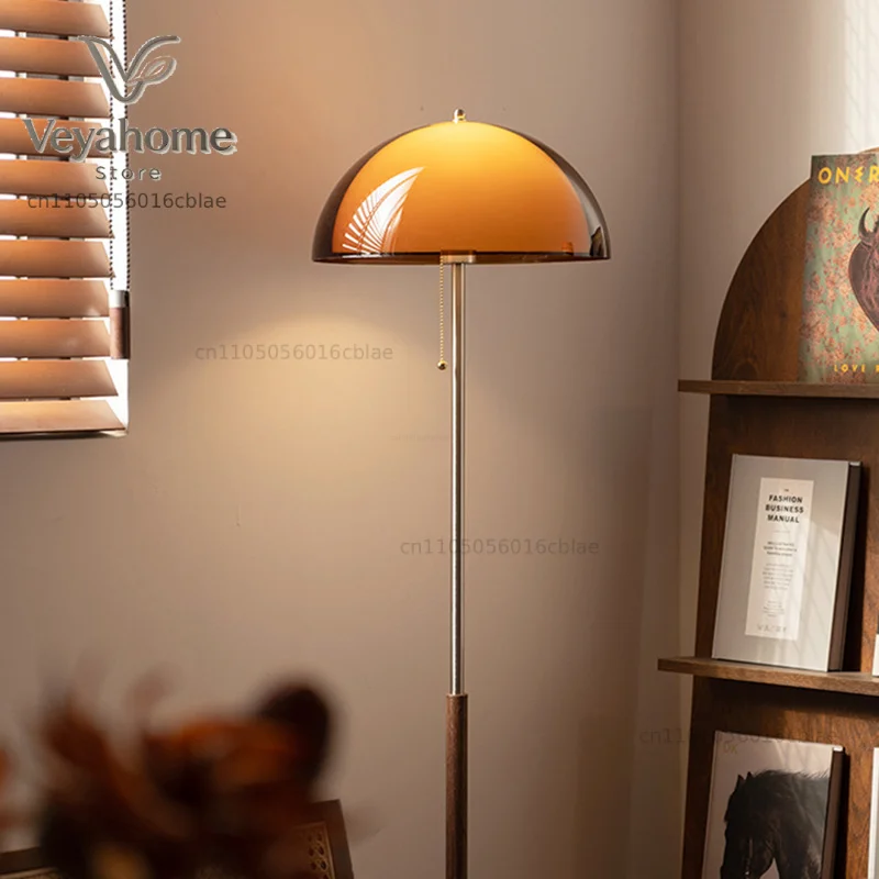 Vintage Dark Brown Acrylic Lampshade Floor Lamp E27 Bulb For Bedroom Living Room Office Indoor Home Decorative Lighting Fixture