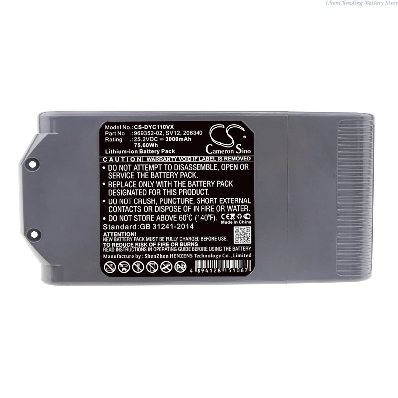 25.2V 2500mAh/3000mAh Vacuum Cleaner Battery 969352-02, SV12, 206340 for Dyson V10, V10 Total Clean, Cyclone ,Absolute, Animal 