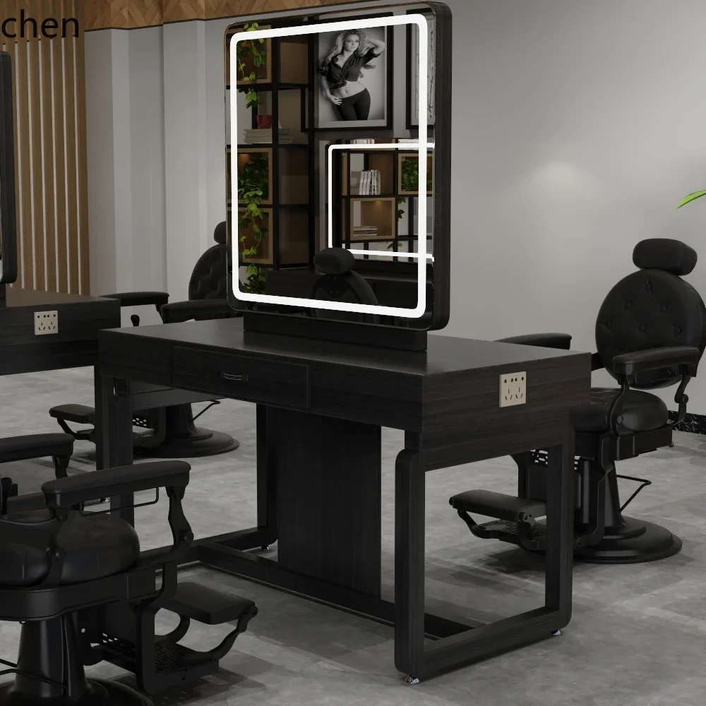 TQH6.24 barber shop studio makeup and hair cutting mirror single double-sided mirror table cabinet