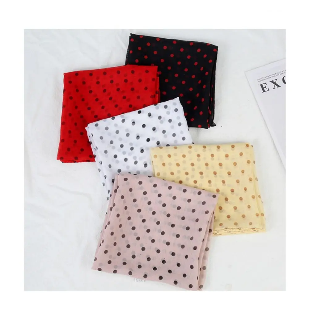 

Модный шарф из искусственного шелка с принтом в горошек, тонкий шифоновый мягкий платок, квадратный пляжный солнцезащитный сетчатый шарф