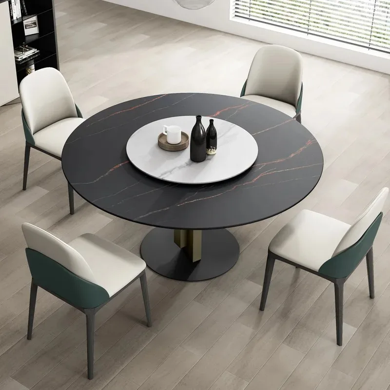 # Minimalist Sintered Stone Top Metal Legs Dining Table Turntable Rock Disc Durable Eco-Friendly for Apartment Hotel Villa