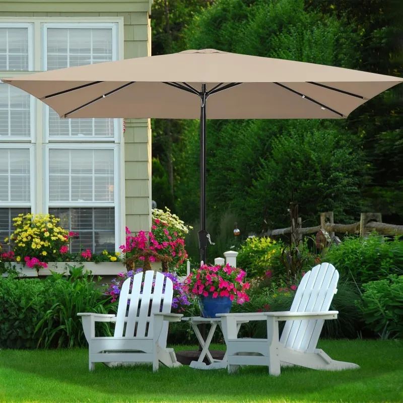 10ft Patio Paraplu Buiten Parasols Voor Terras Met Drukknop Tilt & Crank Lift Systeem, Markt Dek Zwembad Achtertuin Tuin