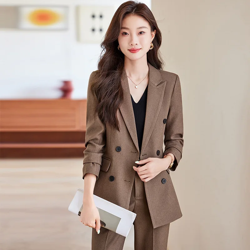 Professional women's business suit, elegant double-breasted formal attire for white-collar workers, suitable for spring and autu
