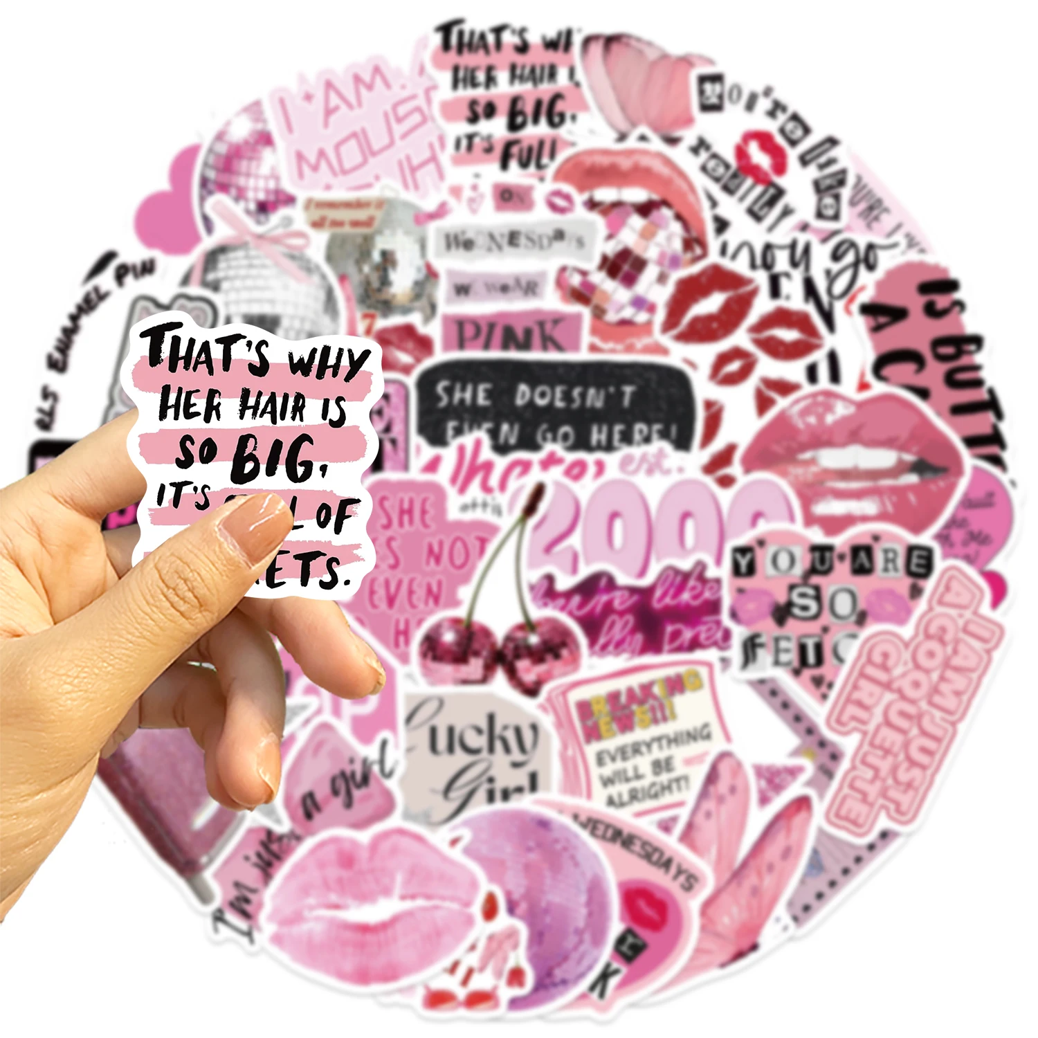 50 stks Ins Stijl Roze Inkt Verse Graffiti Stickers Geschikt voor Bagage Telefoon Gevallen Laptops Waterdichte Cartoon Graffiti Stickers