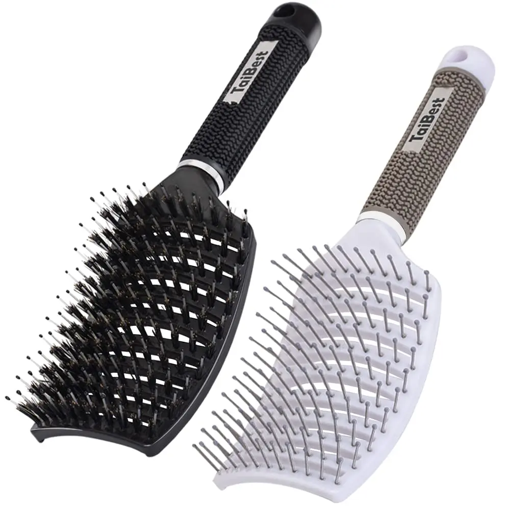 

Natural Boar Bristle Hair Brush Set for All Hair Types - Detangling and Scalp Massage