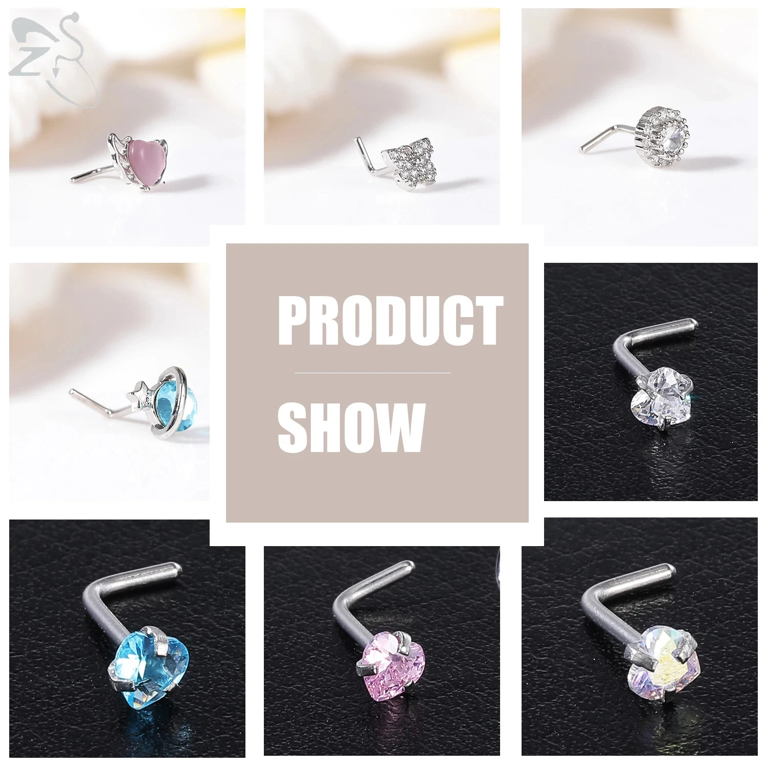 3pcs Stainless Steel Nose Stud Set with Crystals