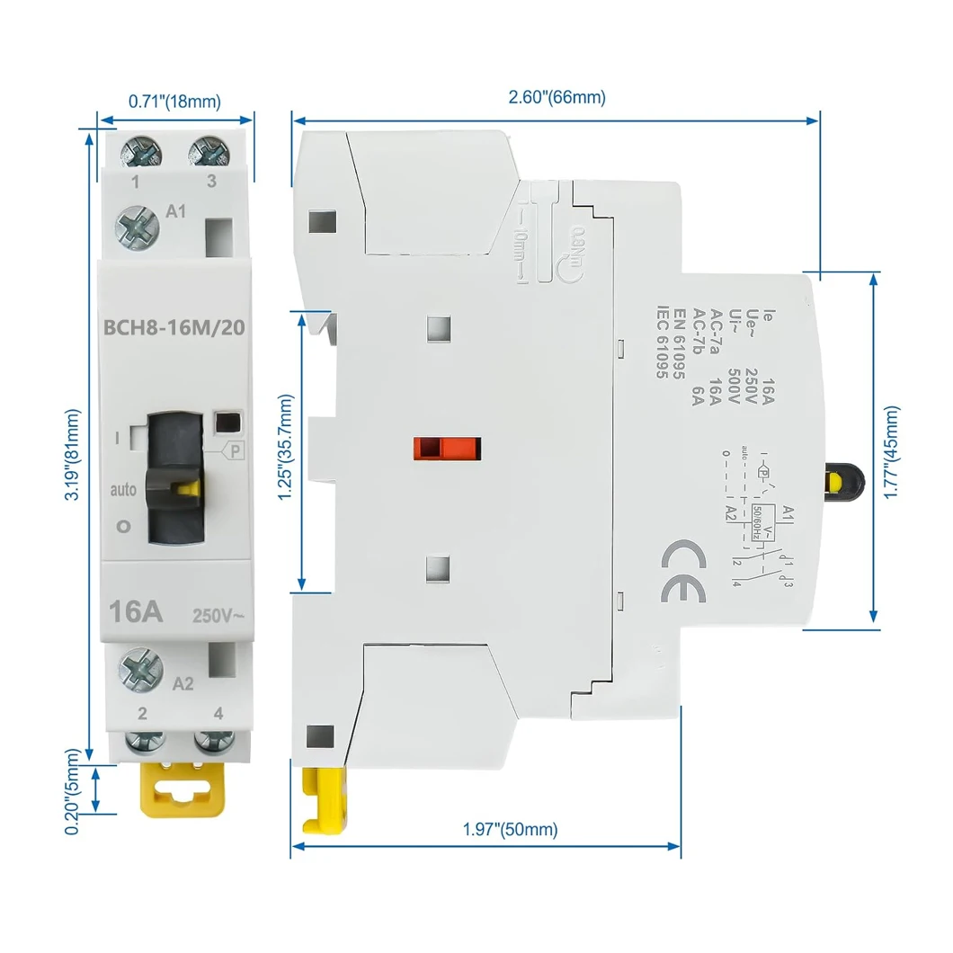 ABILKEEN BCH8-16M/20 Manual Household AC Contactor 16A 2NO 2Pole 50/60Hz Modular Contactor Circuit Manual/Automatic Control