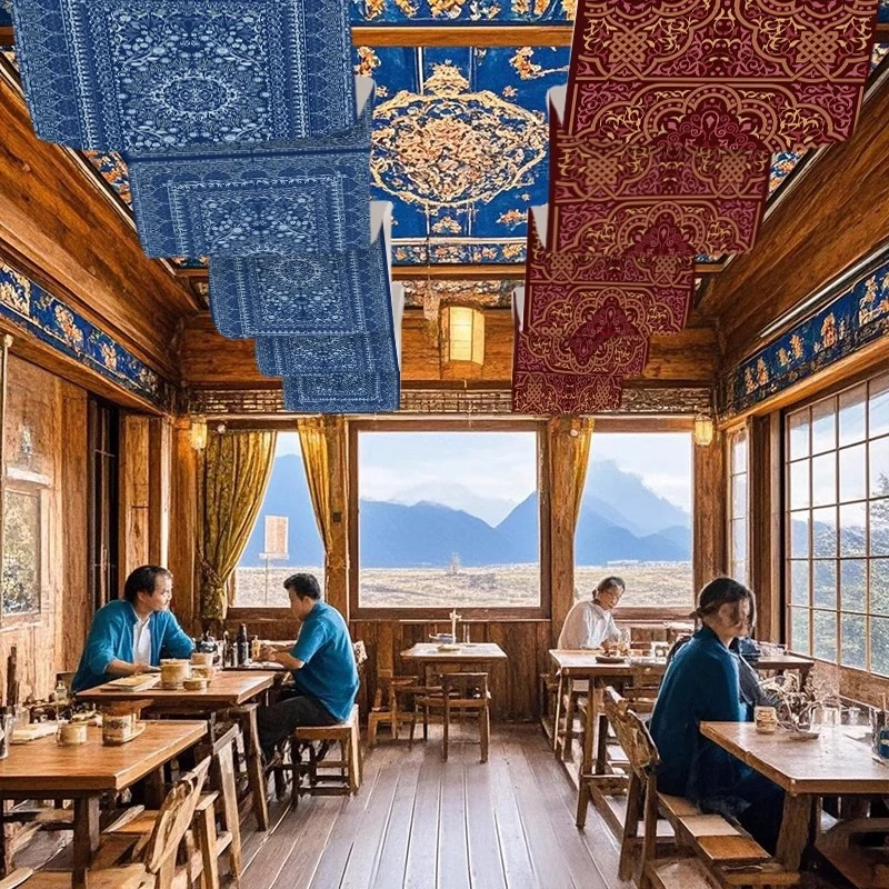 VIKAMA Retro Persian Flower Tapestry Ceiling Hanging Banner Ethnic Style Restaurant Cafe Residence Wine Roof Home Decoration