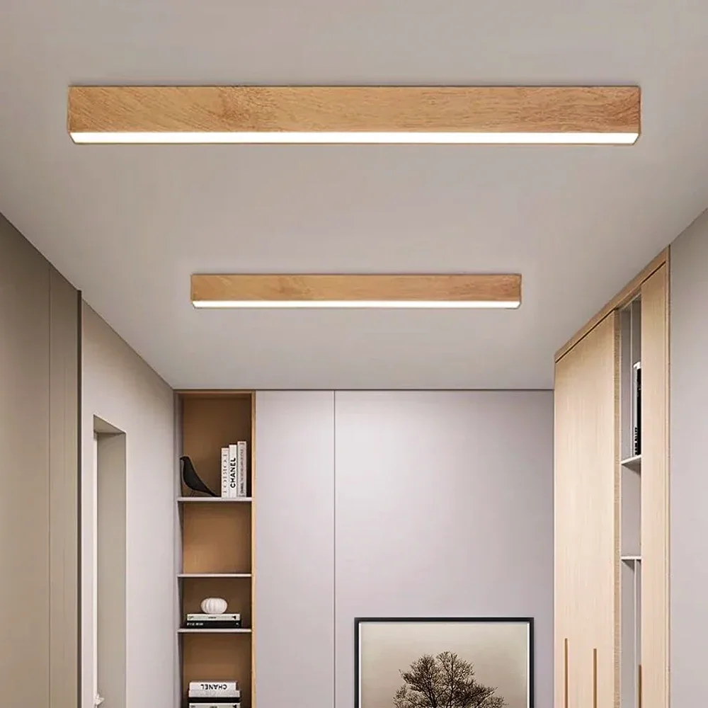 Nordic LED โคมไฟเพดาน Minimalist ยาวแถบไม้โคมไฟตกแต่งสําหรับห้องนั่งเล่น Entryway ห้องนอน Corridor Cloakroom โคมไฟ