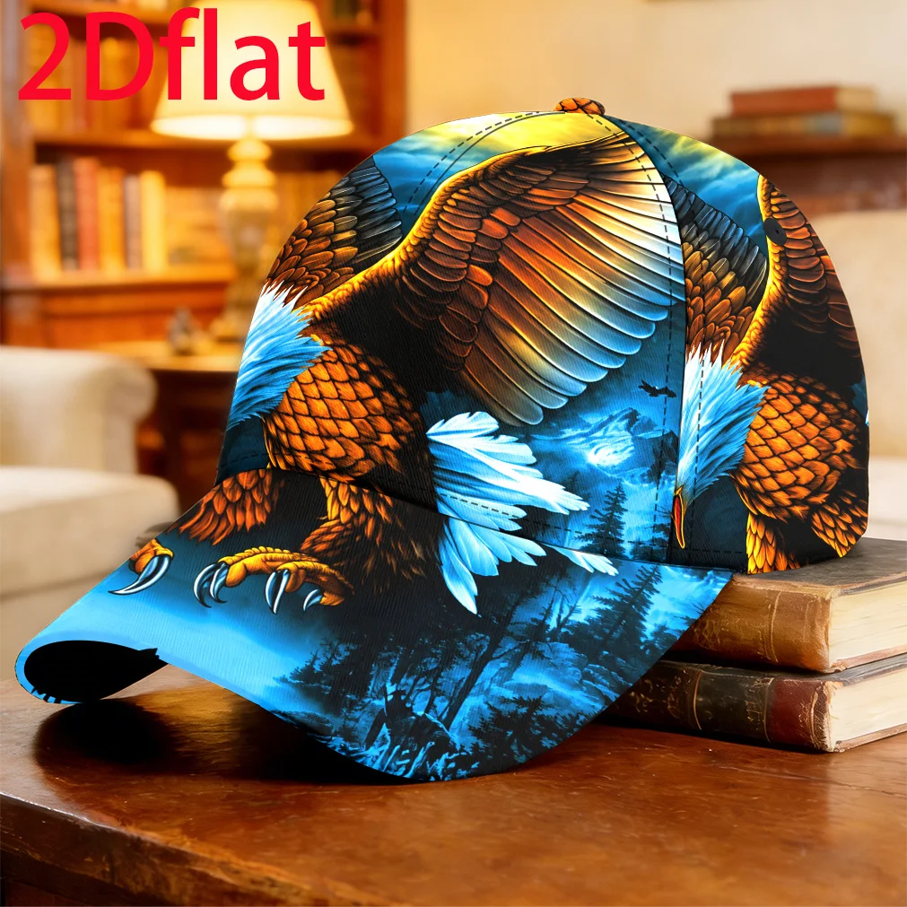 Customization 1pc 2D Flat Bald Eagle And Wolves Under The Moonlit Night Baseball Cap, Vintage Casual Wear Fishing Vacation Daily