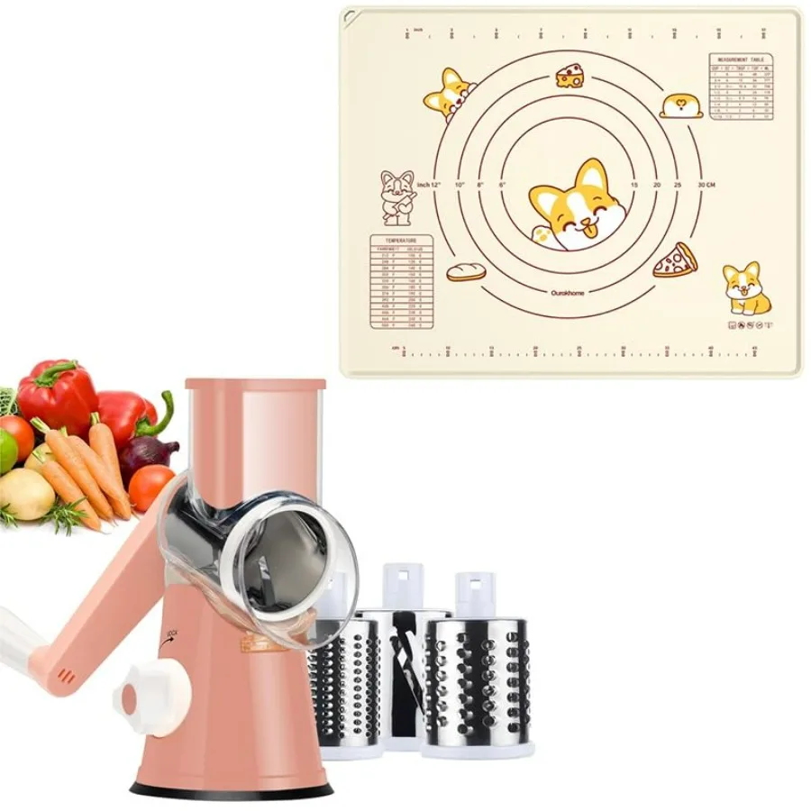 

Silicone Baking Pastry Mat with Dough Cutter Ourokhome 20'' X 16 Extra Thick Kneading Rolling mat Rotary Cheese Grater Shredder