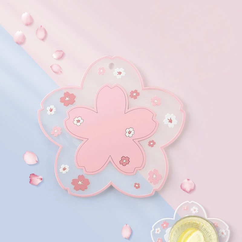 Creative Cherry Blossom Coasters Sakura Transparent Cup Table Mats High Temperature Proof Pot Holder Dishes Bowls Coaster Pads
