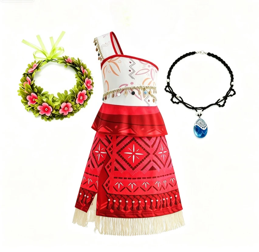 Kids Tropical Island Style With Wreath And Necklace 3Pcs Outfit Children Adventure Themed Halloween Party Stage Performance Set