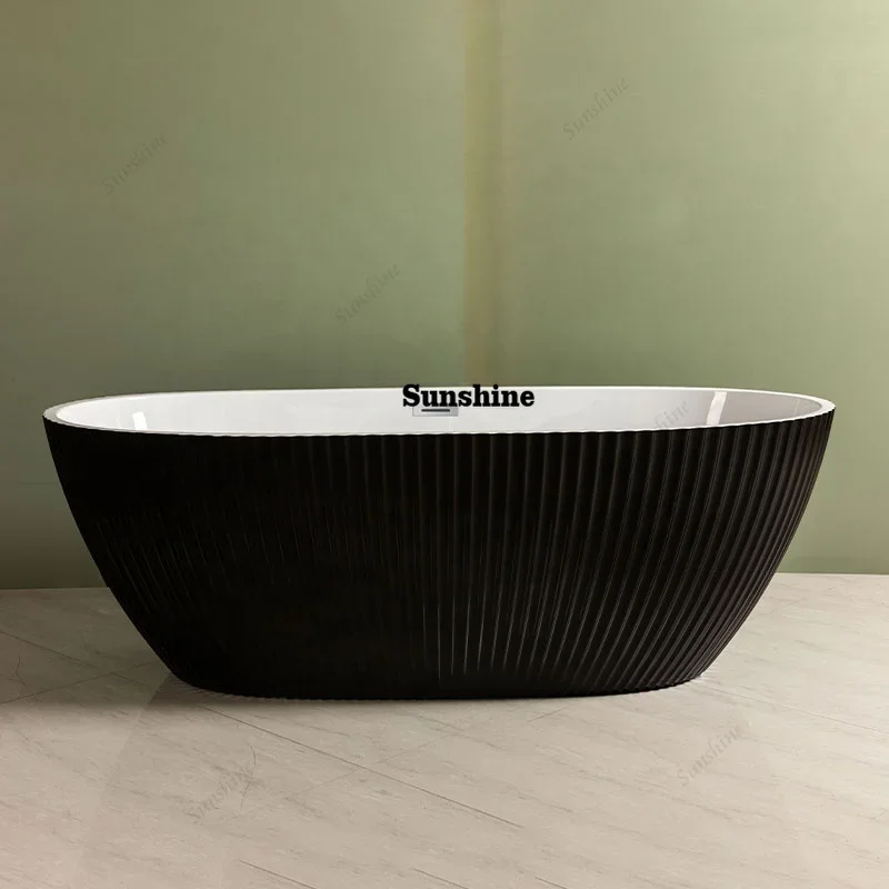 

Modern Hotel Home Standing Black Acrylic Soaking Oval Freestanding BathtubY
