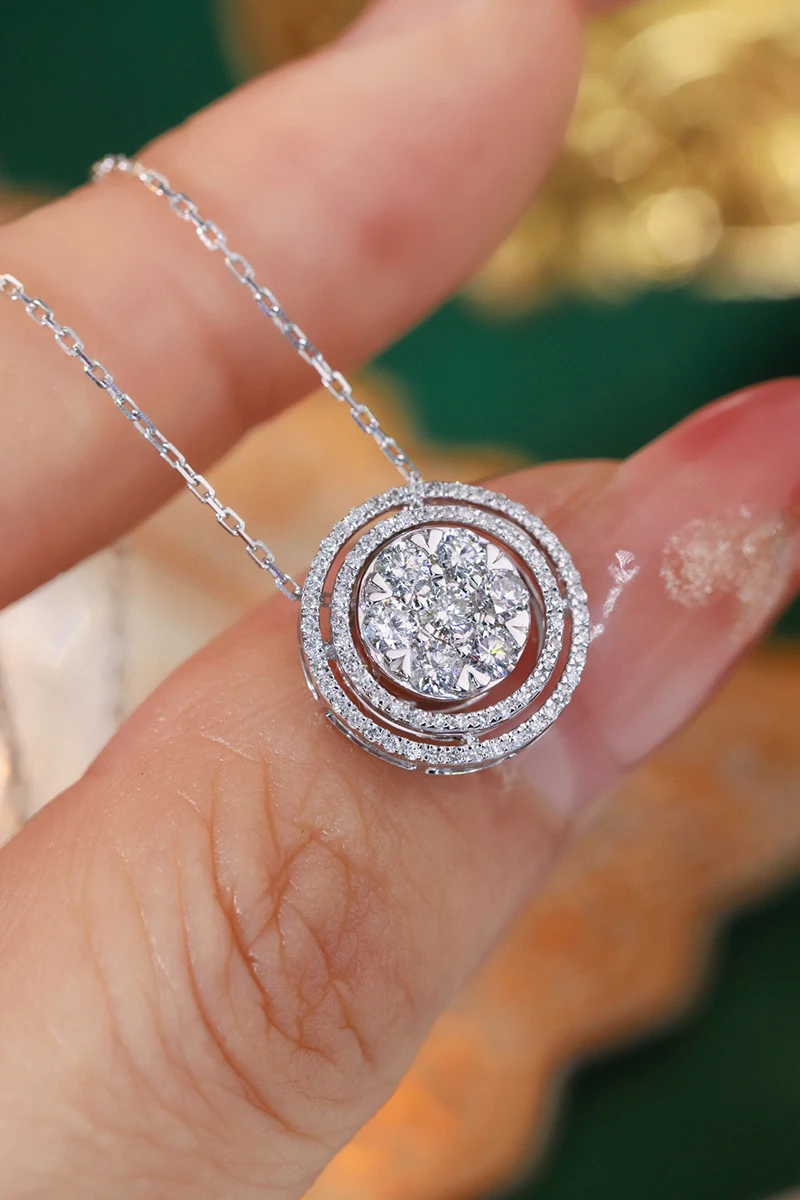 KUGG 100% 18K White Gold Necklace Luxury Round Design 0.50carat Real Natural Diamond Pendant Necklace for Women Party Jewelry