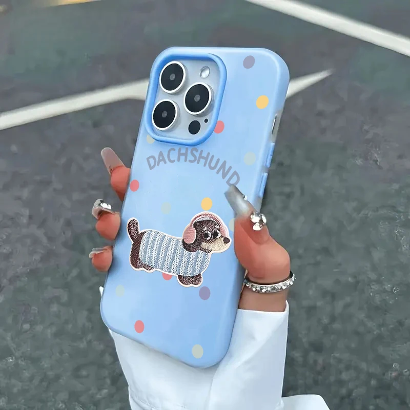 Fröhlicher Dackel Silikonhüllen für iPhone 16 Pro Max, iPhone 17, 13, 14, 15, 12, 11, 7, XS, XR Plus, Bonbonfarben, stoßfeste TPU-Hülle – Detail 5