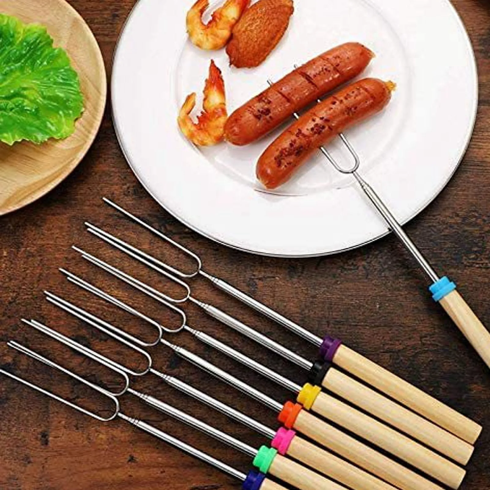 8Pcs Telescoping Roaster Smores Skewers Sticks Hot Dog Forks Extendable Marshmallow Roasting Sticks Marshmallow Sticks Kit