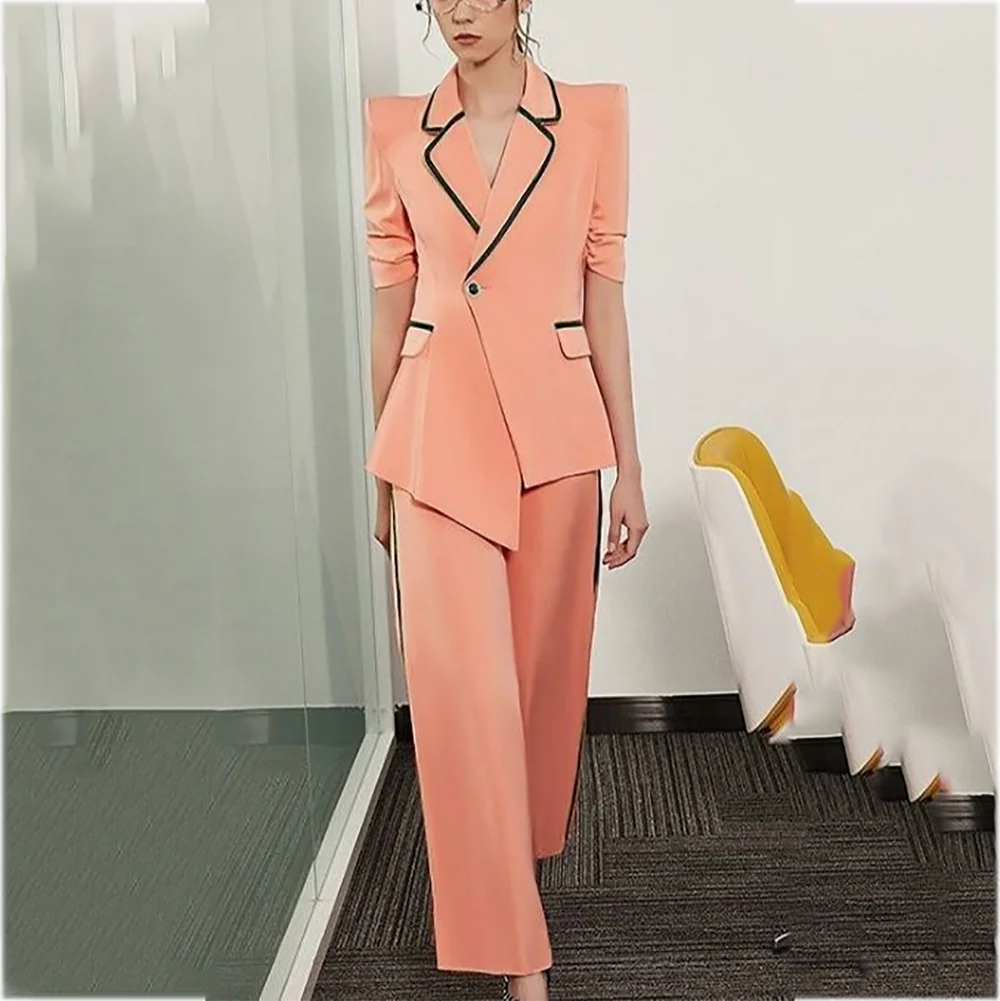 Stylish Women's Suit Single Button Classic Fit Notch Lapel Elegant Suit Two Piece Office Lady Business Casual Female Outfit