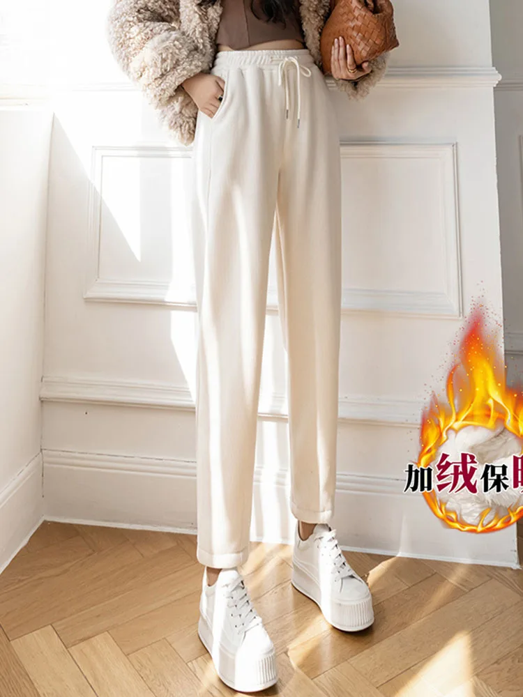 

chic autumn winter Harem Pants Women Loose Trousers female corduroy lambs wool Pants Trousers With Pockets pants