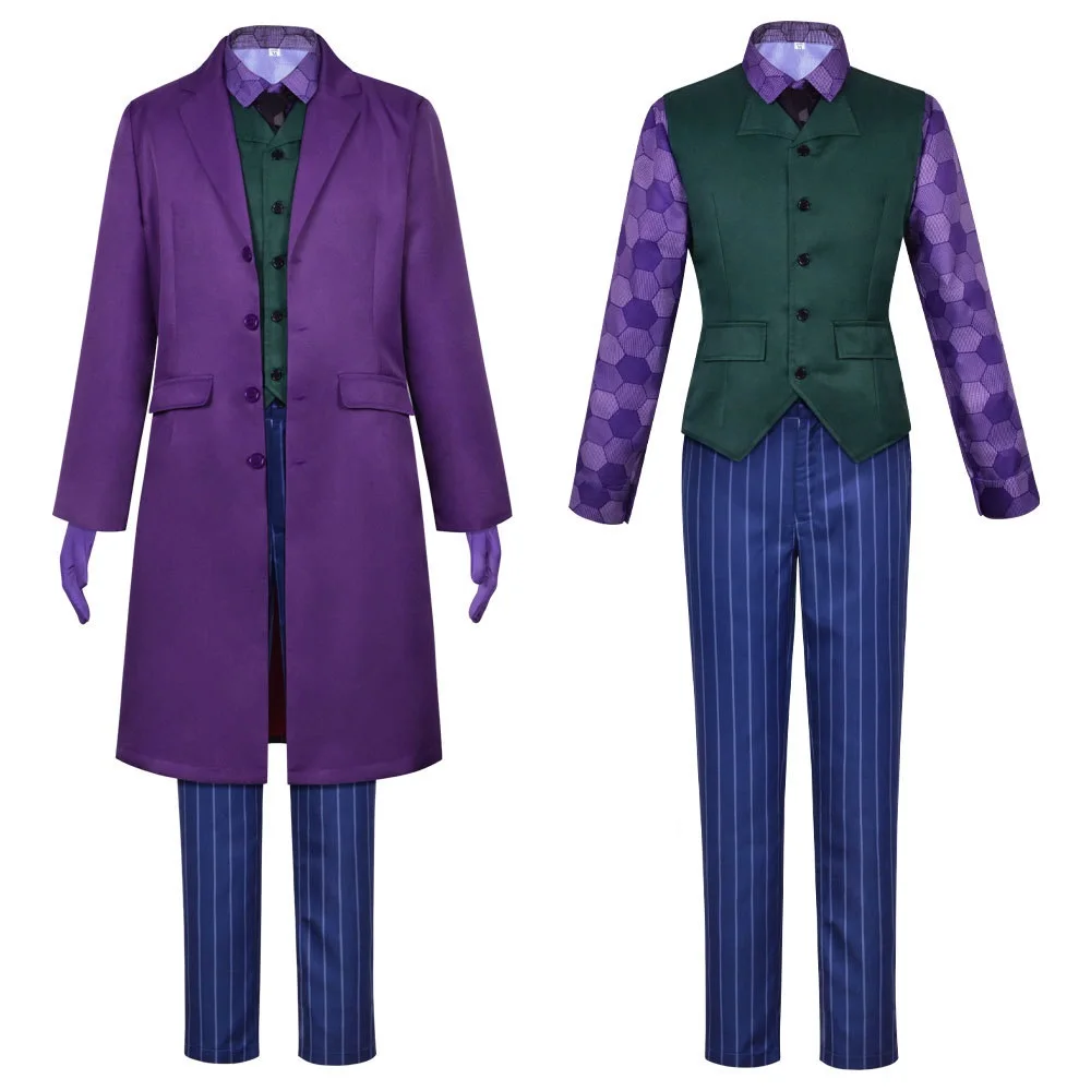 Movie Clown Cosplay Heath Costume Ledger Purple Outftis Man Halloween Carnival Cosplay Joker Customized Clothes