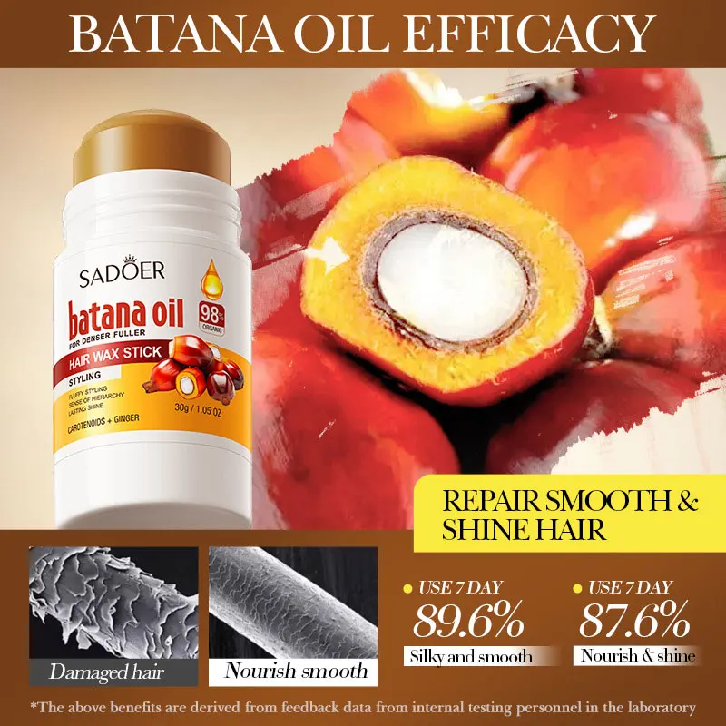 Batana Oil Hair Wax Stick, Styling Wax for Smooth Wigs Non-greasy Styling Hair Pomade Stick for Flyaways Edge & Frizz Hair