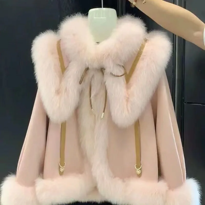 New Thick Imitation Fox Fur Grass Patchwork 2024 Autumn Winter Women\'s Fur Coat Down Cotton Jacket Lamb Wool Jacket For Women