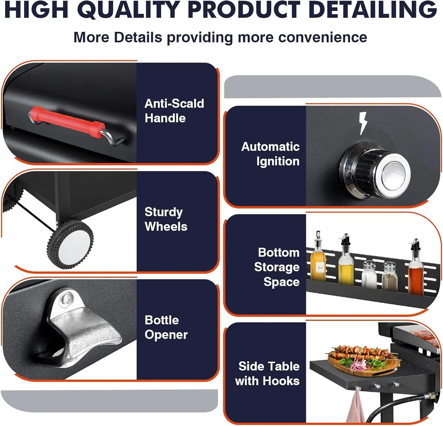 BBQ - Propane and Charcoal Combo, Dual - Fuel Grill with Long Silicone Non - Slip Gloves, Dual Fuel Lids and Side Shelves