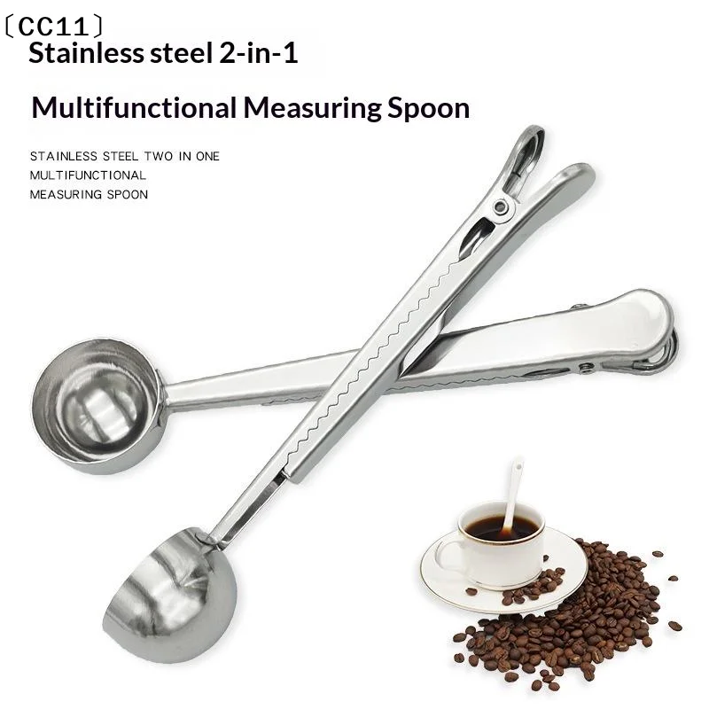 2-in-1 Stainless Steel Coffee Measuring Coffee Scoop Multifunctional Food Sealing Clip Tea Milk Powder Scoop Coffee Access〔CC11〕