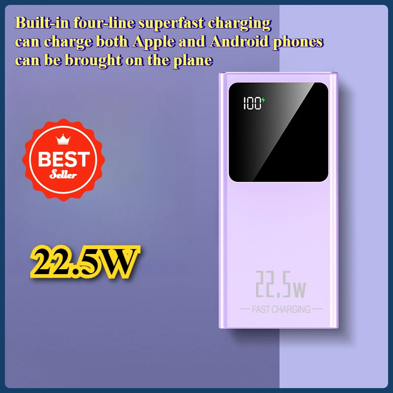 

10000mAh with Cable Fast Charging Power Bank Digital Display Thin Mobile Power Supply