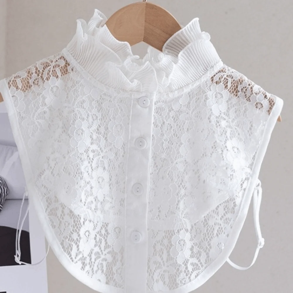 Elegant Detachable Fake Collar Easy To Match Hollow Flower Lace Lapel Half Shirt Victorian Collar White Black
