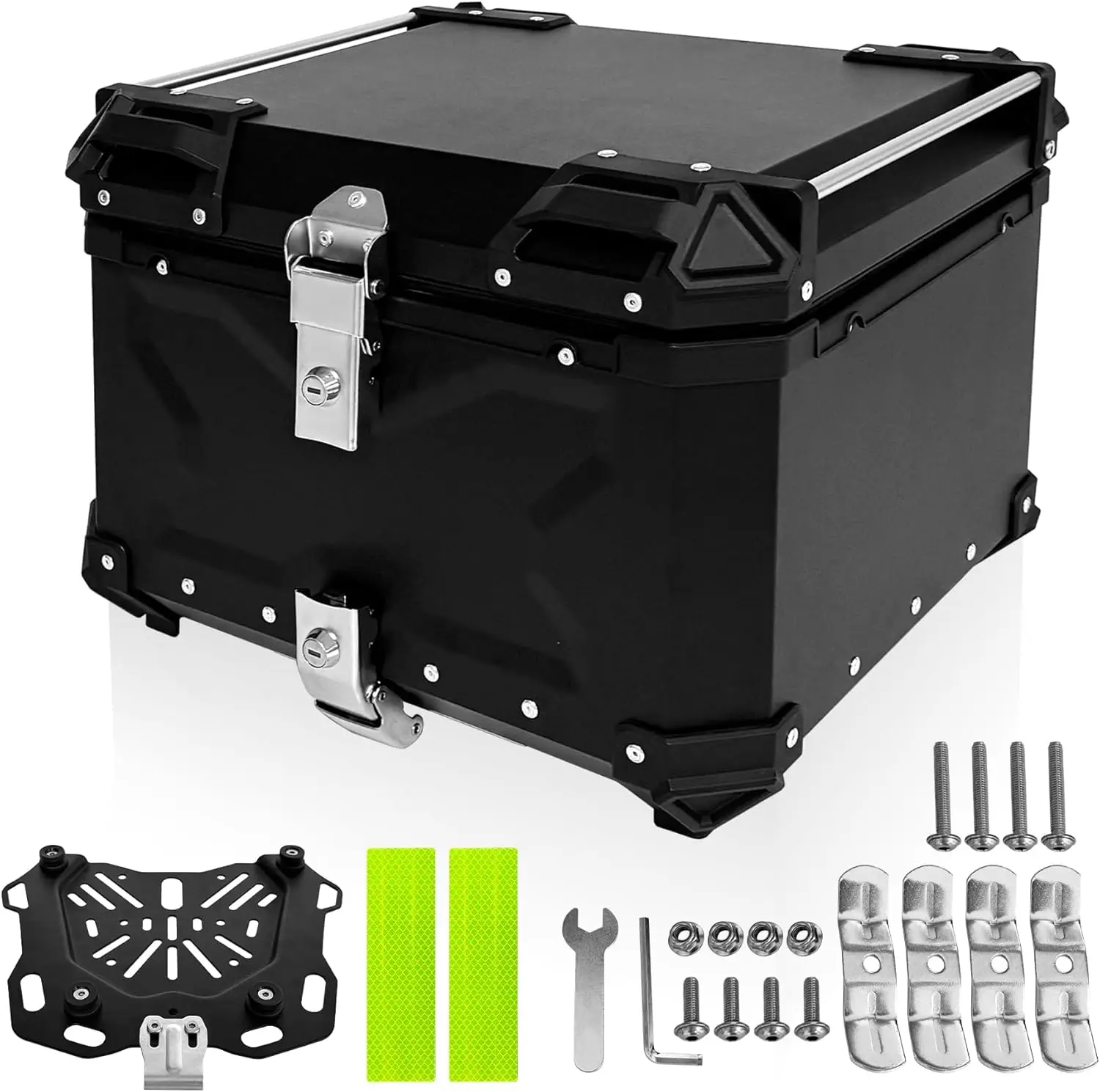 Motorcycle Top Case 55L Universal Aluminum Alloy Motorbike Tail Box Motorcycle Trunk with Leather Lining and Security Lock Water