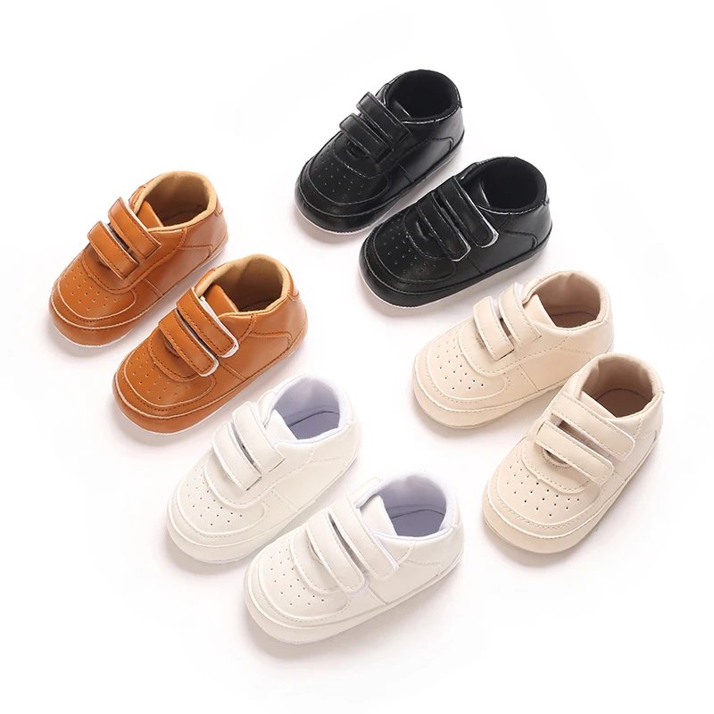 Solid Color 0-18M Baby Shoes Boys And Girls PU Breathable Sports Shoes Soft Soled Baby Sports Shoes Walking Shoes