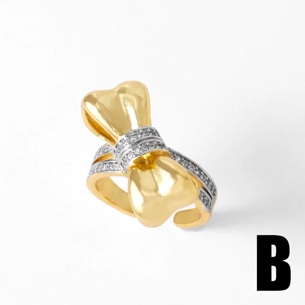 OCESRIO Crystal Silver Color Ball Statement Rings for Women Copper Gold Plated Butterfly Open Ring Women Jewelry Gift righ51