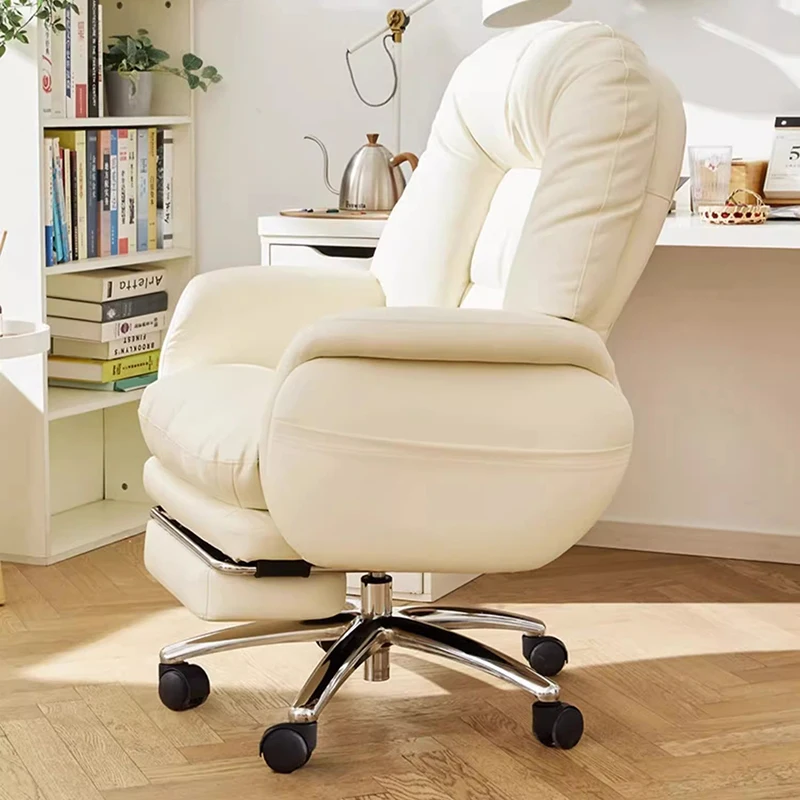 Extension Leather Office Chair White Korean Vintage Elastic Lazy Lounge Work Chair Ccomfortable Cheap Cadeira Gamer Furniture