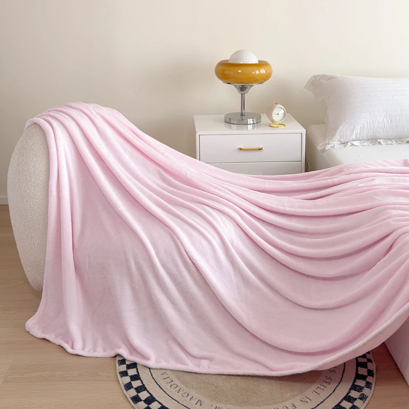 Pink Flannel Blanket Solid Color Throw Blanket for Sofa Bed Couch Bedroom Living Room Home Decor Minimal Room Accent Cozy Nap Blanket Office Travel Birthday Gift Soft Style Bedding Dorm Decor Lounge Blanket Daily Use Reading Blanket Bedroom Gift