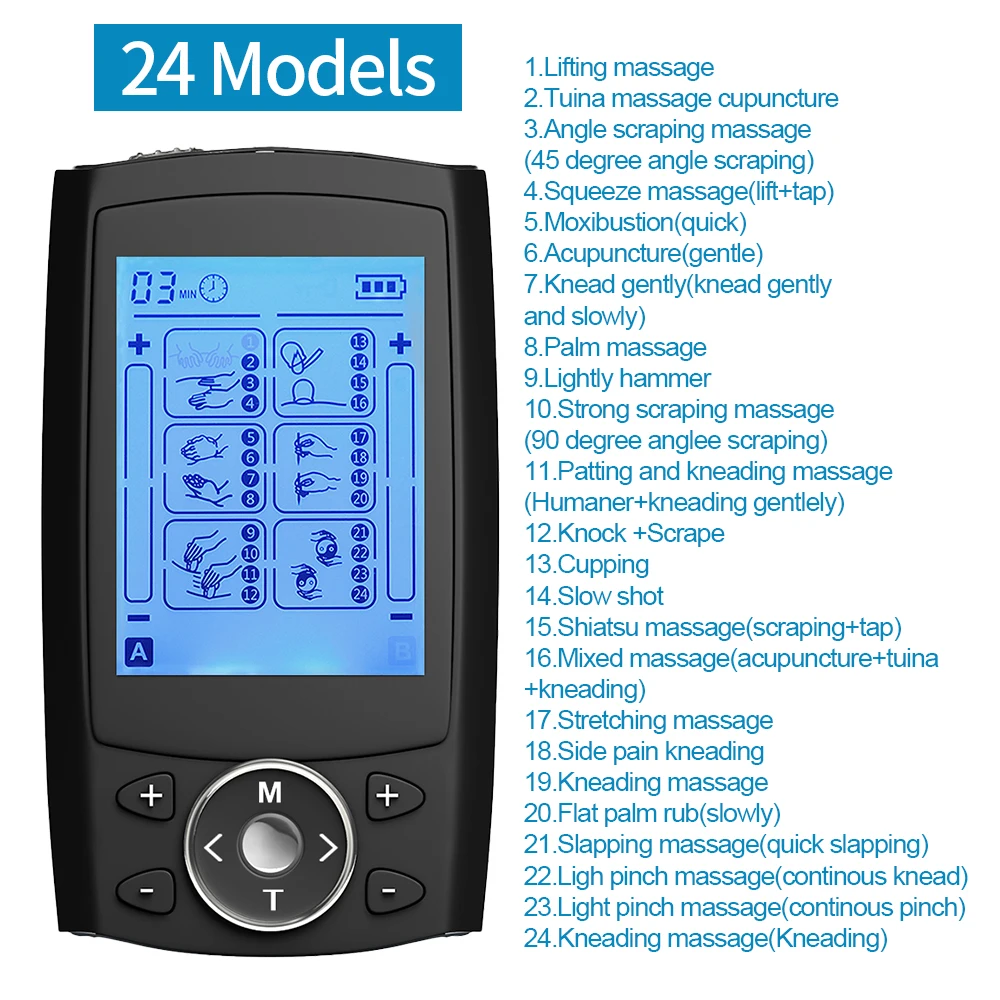 TENS Unit 24 Modes EMS Electric Muscle Stimulator Adjustable Intensity Electric Pulse Massager Portable for Body Massage Relax
