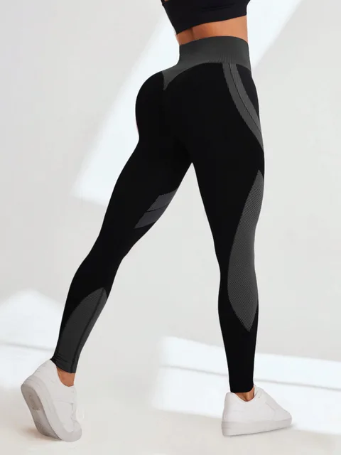 Damskie bezszwowe legginsy do jogi Color Block z wysokim stanem, miękkie i rozciągliwe, oddychające, podnoszące pośladki, sportowe spodnie treningowe na siłownię