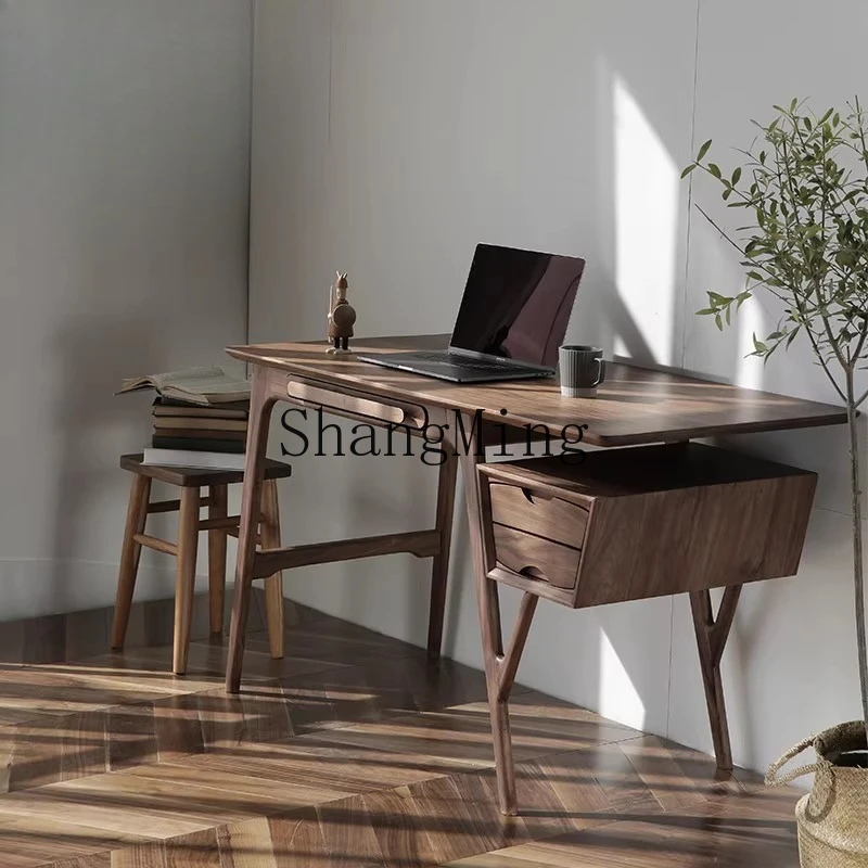 FG Solid Wood Single Desk Simple Creative Household Computer Desk Black Walnut Writing Desk