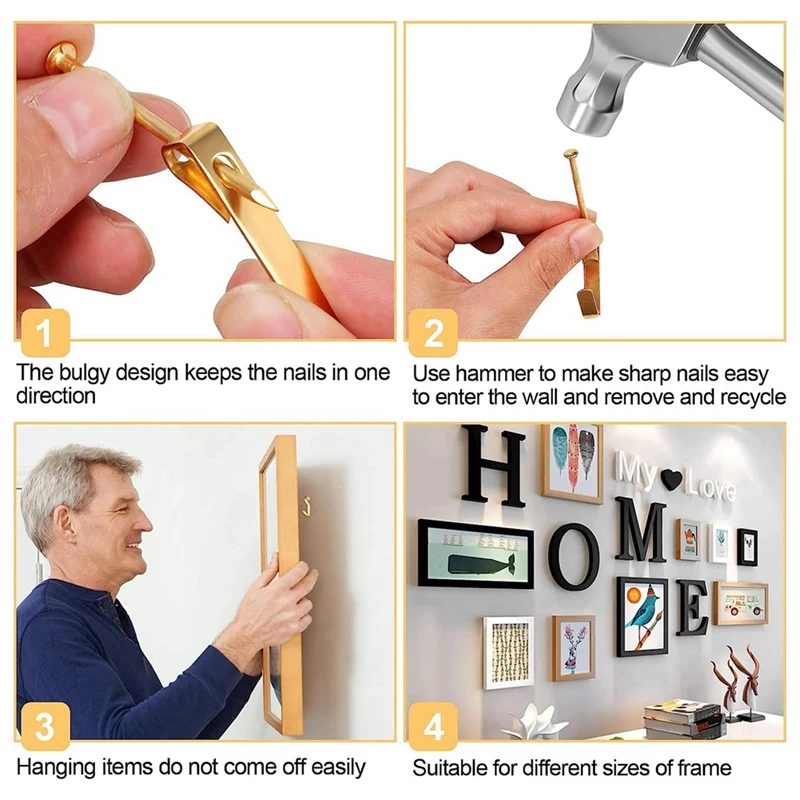 184 PCS Picture Hanging Kit, 20Lb, 30Lb, And 50Lb Picture Hangers, Gold Metal Picture Hanging Hooks With Nails