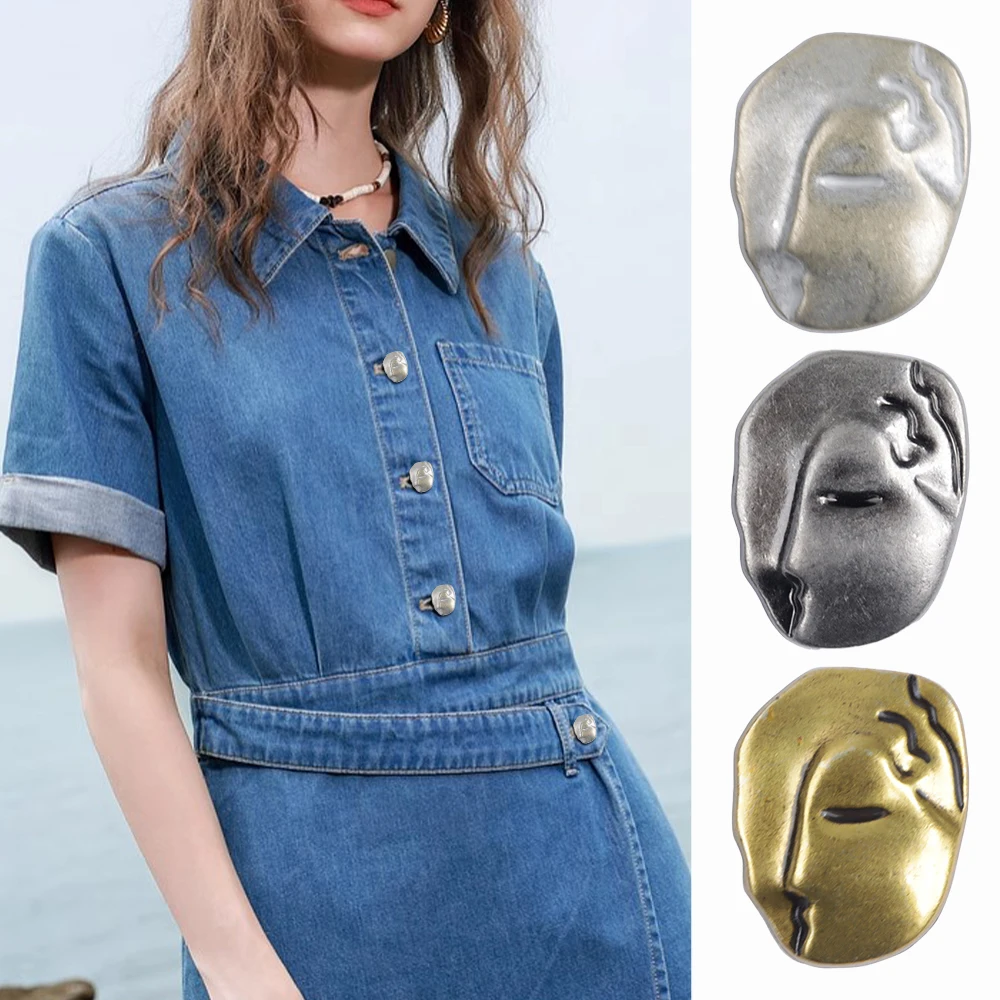 

10PCS Artistic Irregular Metal Buttons 18/25mm, Portrait Pattern Buttons for Shirt Dress Coat, Abstract Sewing Buttons, 3 Colors