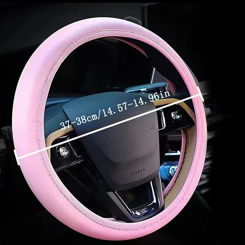 Leather Steering Wheel Cover For Women Cute Car Accessories Set With Seat Belt Shoulder Pads Cup Holders Decorations - Image 3