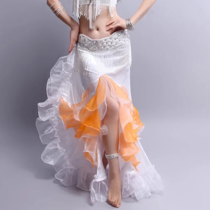 

customized belly dance performance costume sexy buttocks wrapped fishtail Big skirt hem front slit skirt purple yellow white