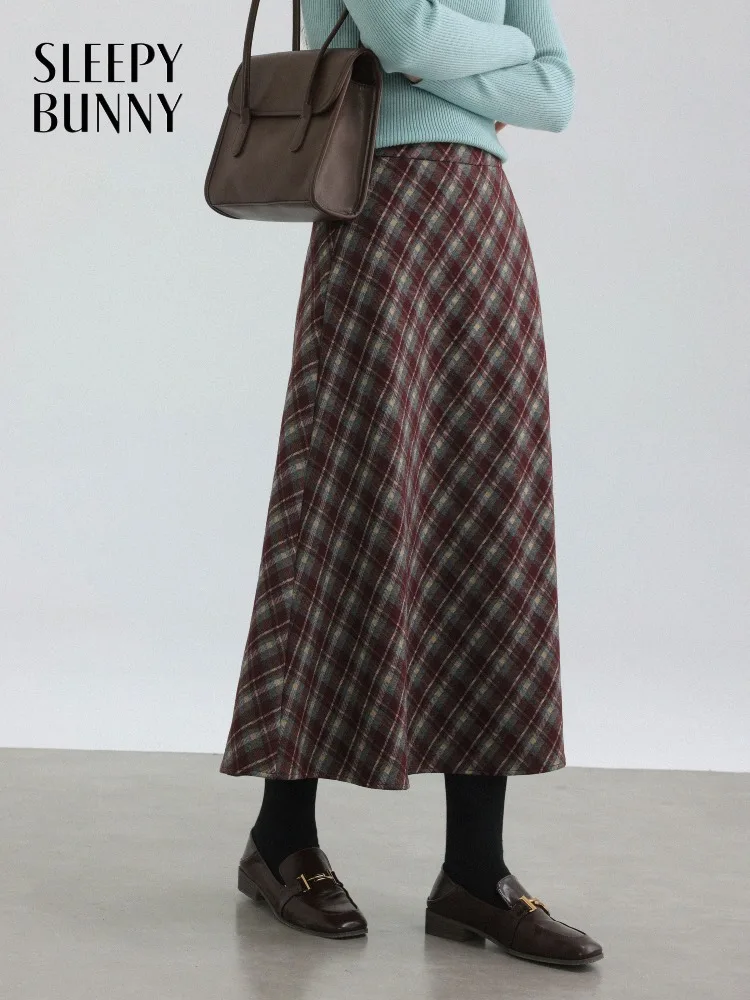 

Women Winter Skirt Elegant Retro Knitted Plaid Long Skirts High Waist A-Line Gown Female Slim Fit Warm Autumn Winter Outfit