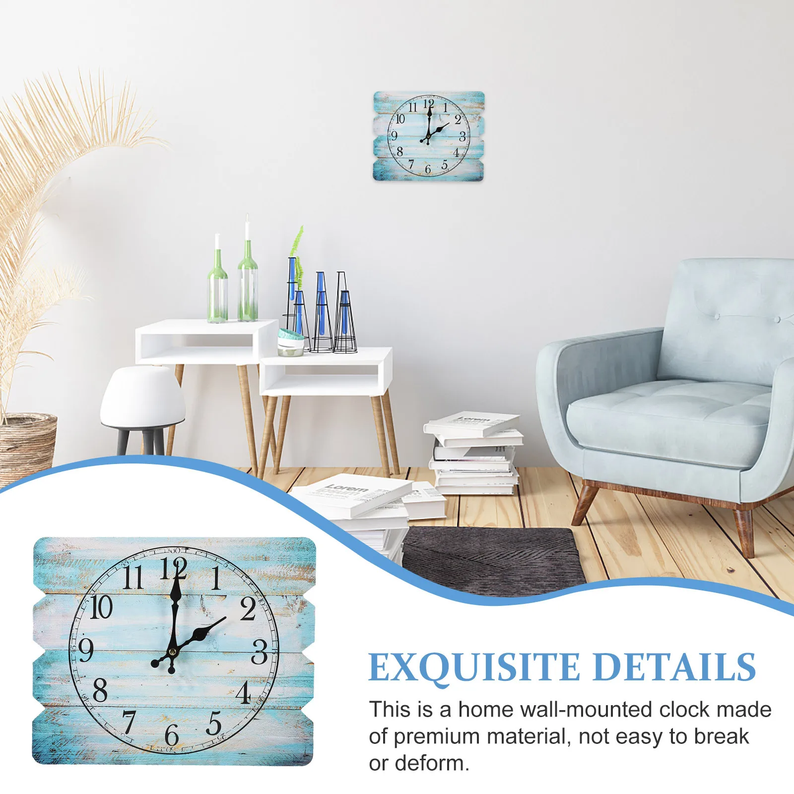 

Rectangle Wall Clock Wooden Board Vintage Style Non Ticking Silent Decorative Hanging Clock for Living Room Bedroom Home Office