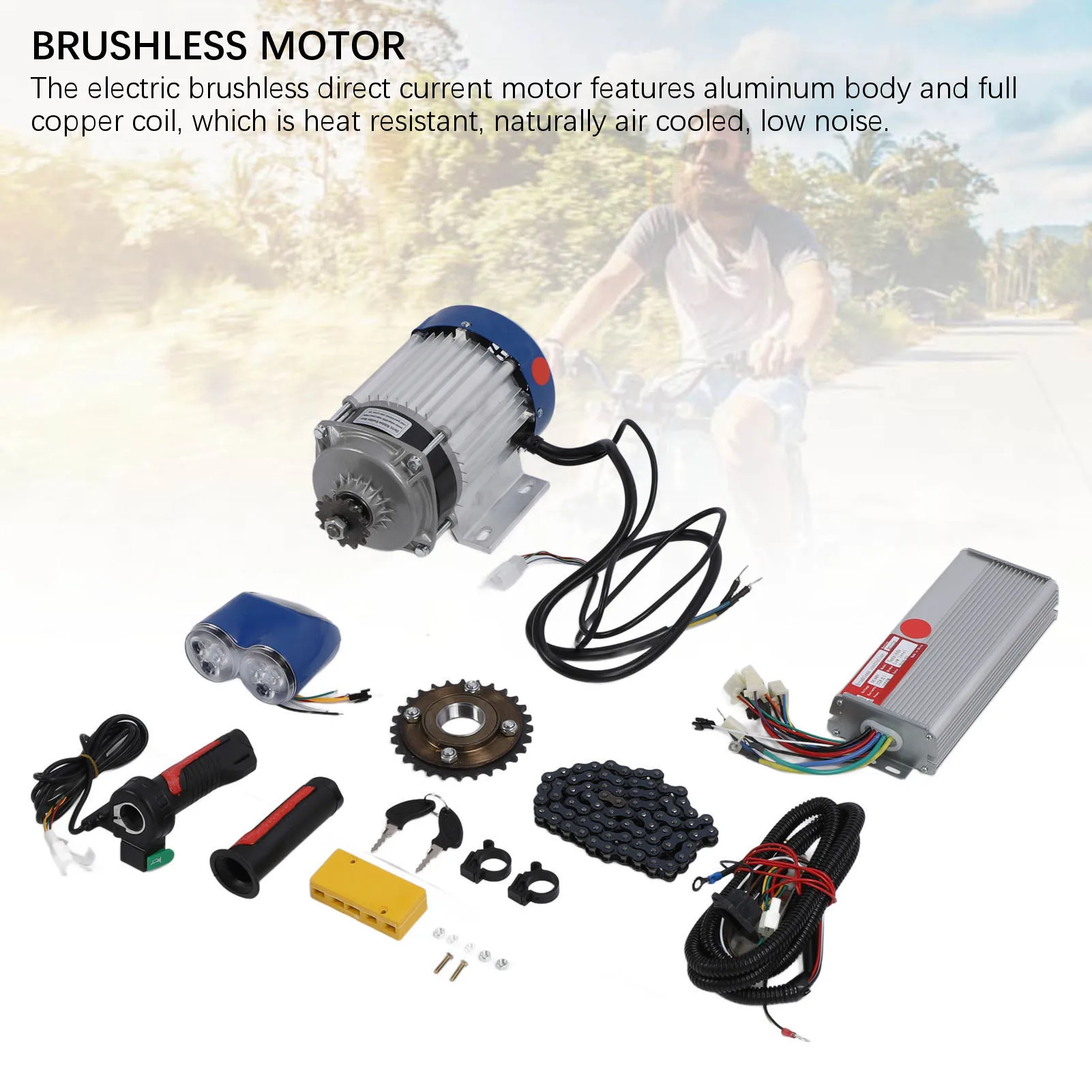 

Комплект электрического бесщеточного двигателя постоянного тока 48 В, 1000 Вт, малошумный контроллер двигателя, цепь звездочки переднего света