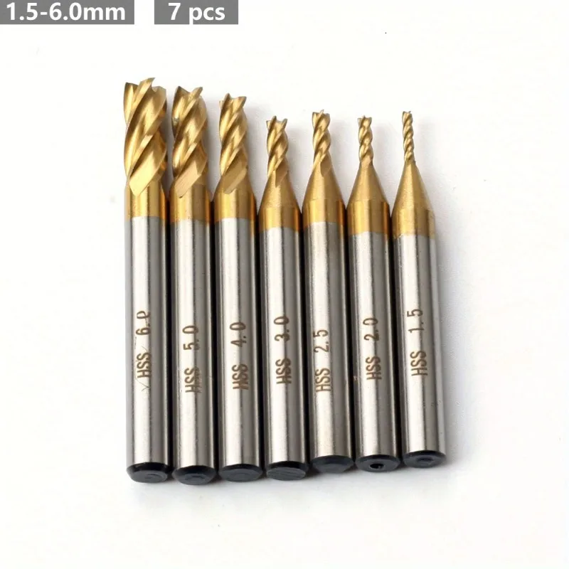 

7Pcs/11Pcs Milling Cutters 4-Flute Titanium Coated HSS End Mill Set 1.5-10mm CNC Router Bit For Wood Steel Milling
