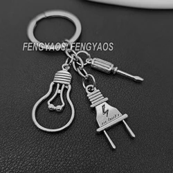 Simulated Lamp and Plug Keychains Gift for Electrician Cute Tools Key Chain for Man