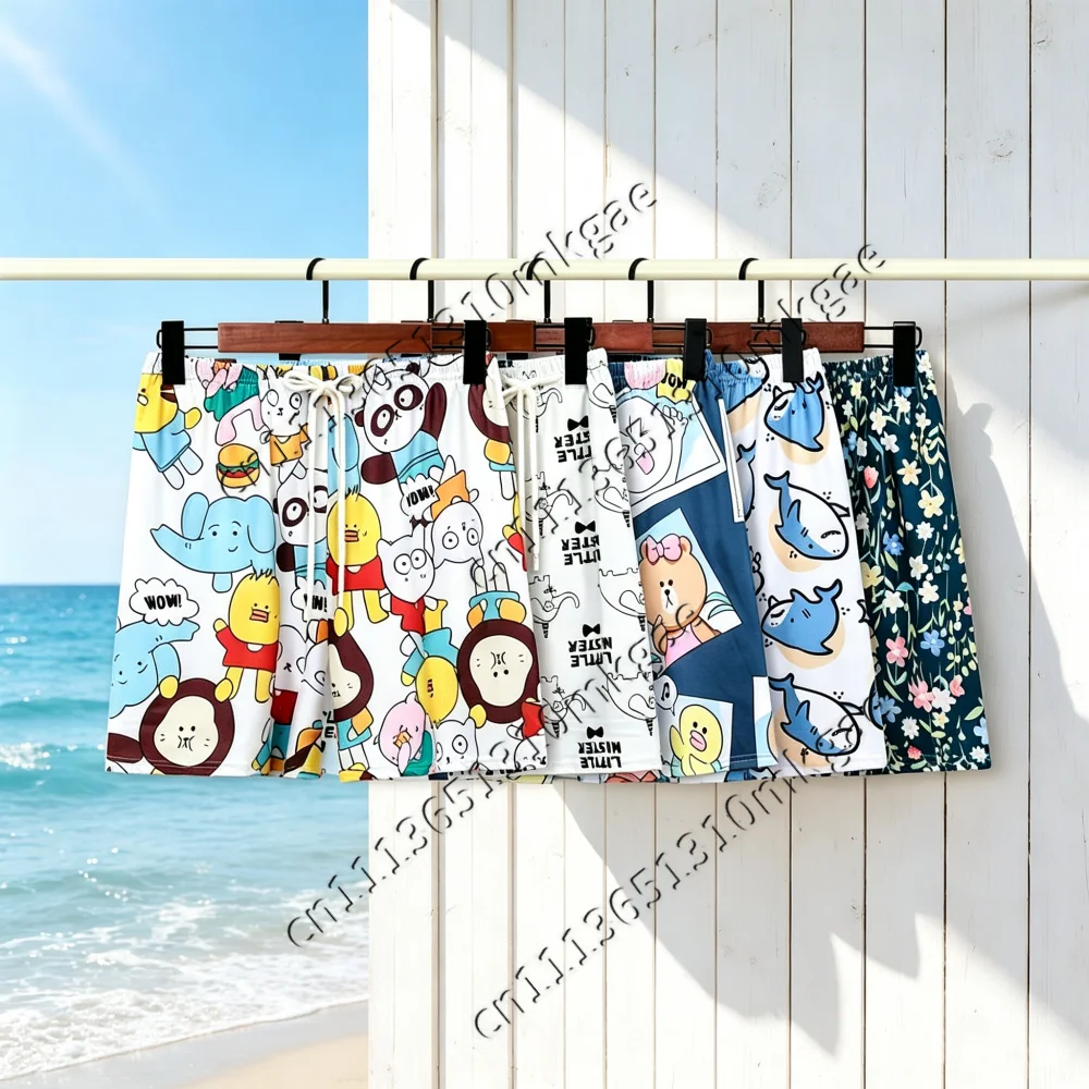 Summer Women Cartoon Animal Shorts Loose Drawstring Shorts Cute Shark Floral Pattern Breathable Loungewear Kids Short Bottoms