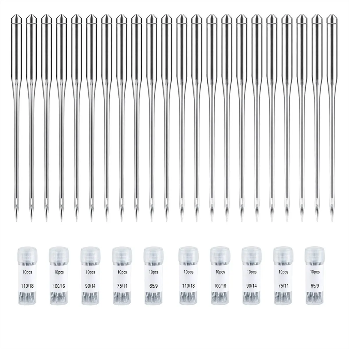 MALL 100PCS Sewing Machine Needles Regular Point Needle for Singer , Assorted Size 65/9, 75/11, 90/14, 100/16, 110/18